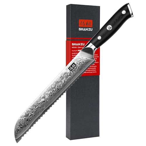 Shan Zu 20 Cm Damast Brotmesser Mit Wellenschliff
