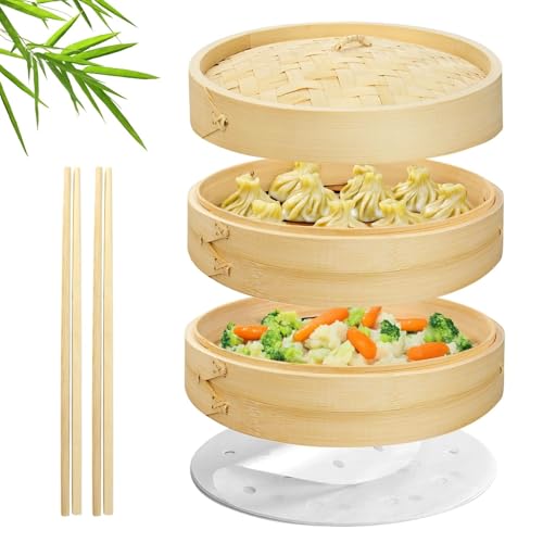 Flexzion Bambus Dampfgarer Set Asiatischer Bambusd Mpfer 2