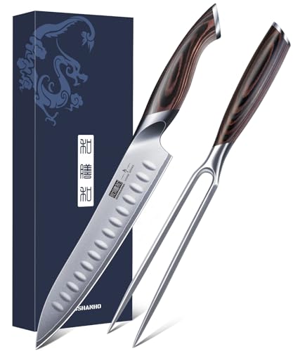 Hoshanho 20cm Schinkenmesser 18cm Gabel Set Professionelles Japanisches