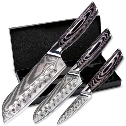 Wolfblood Pro 3er Santoku Damastmesser Set Xl 31